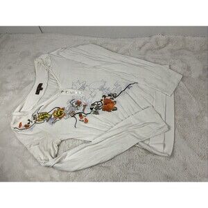 YAG Women’s Medium Embroidered Floral Long Sleeve With Abalone Buttons